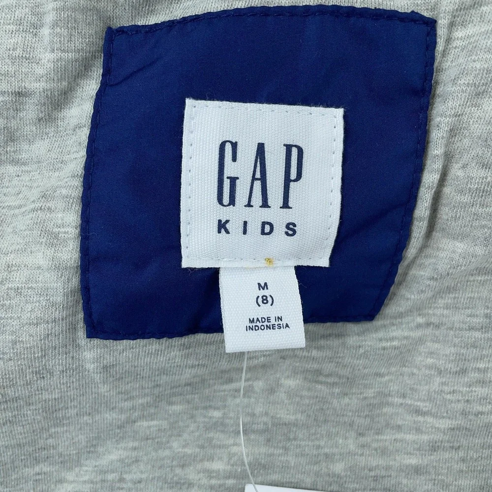 GAP Kids Jacket Youth Medium 8 Blue Cream Sherpa Fleece‎ Hooded Full Zip Pocket